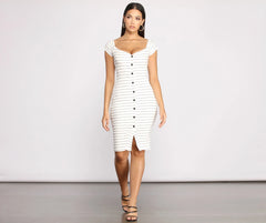 Stripe It Down Ribbed Button Down Midi Dress