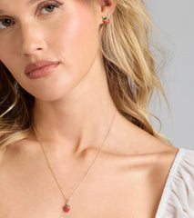 In Season Strawberry Earrings And Necklace Set